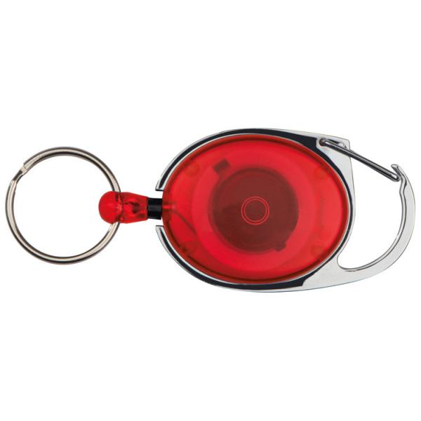 Schlüsselanhänger mit Karabiner und ausziehbarem Schlüsselring / Farbe: rot