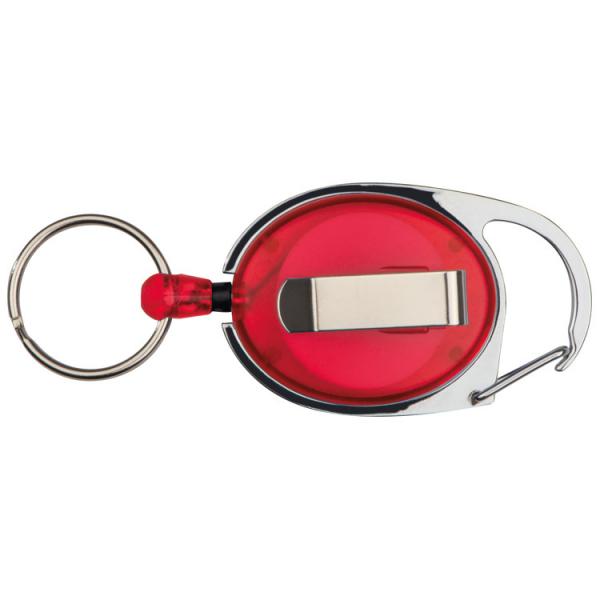 Schlüsselanhänger mit Karabiner und ausziehbarem Schlüsselring / Farbe: rot