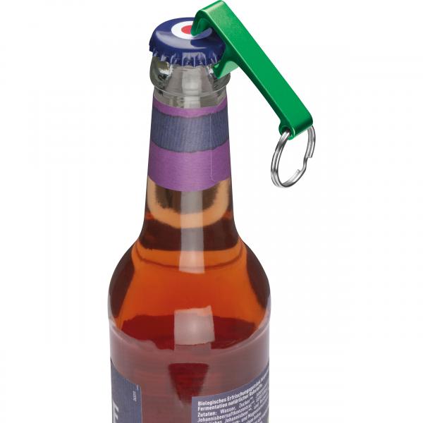 Schlüsselanhänger mit Namensgravur - mit Flaschenöffner - Farbe: grün