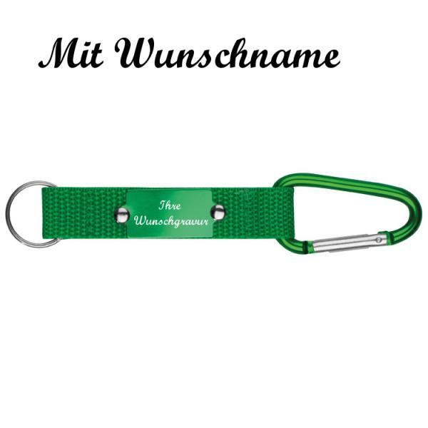 Schlüsselanhänger mit Namensgravur - mit Karabiner - Farbe: grün