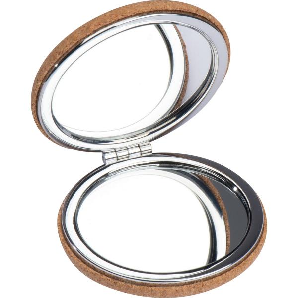 Schminkspiegel mit Gravur / Doppelspiegel aus Metall mit Korkummantelung