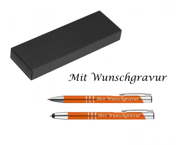 Schreibset mit Gravur / Touchpen Kugelschreiber + Kugelschreiber / Farbe: orange