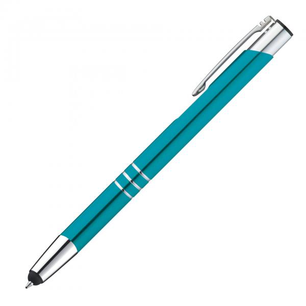 Schreibset mit Gravur / Touchpen Kugelschreiber + Kugelschreiber / Farbe: türkis