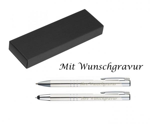Schreibset mit Gravur / Touchpen Kugelschreiber + Kugelschreiber / Farbe: weiß