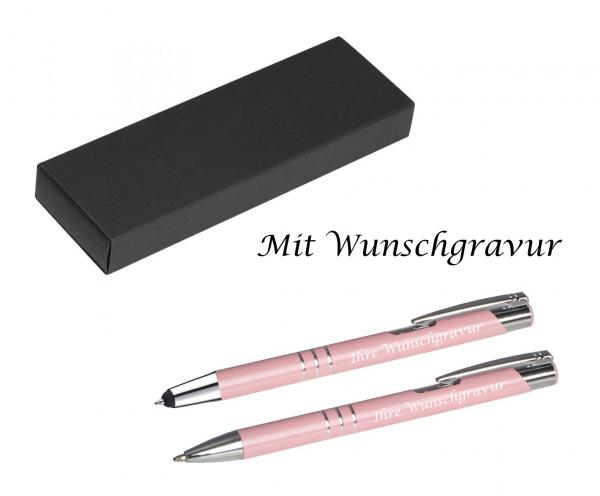 Schreibset mit Gravur / Touchpen Kugelschreiber + Kugelschreiber / pastell rosa