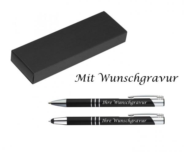 Schreibset mit Gravur / Touchpen Kugelschreiber + Kugelschreiber / schwarz