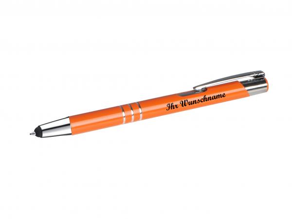 Schreibset mit Namensgravur - Touchpen + Kugelschreiber - orange (matt)