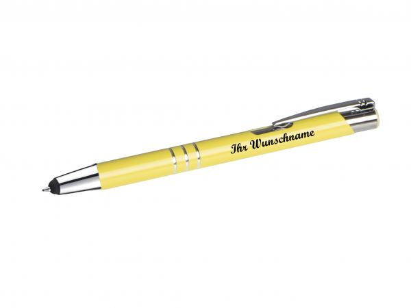Schreibset mit Namensgravur - Touchpen + Kugelschreiber - pastell gelb