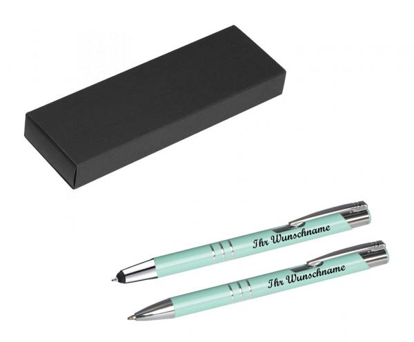 Schreibset mit Namensgravur - Touchpen + Kugelschreiber - pastell mint