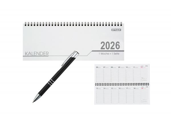 Schreibtisch Kalender 32 Blatt / Schreibtischquerkalender 2026 + Kugelschreiber