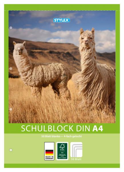 Schulblock / blanko / DIN A4 / gelocht / 50 Blatt