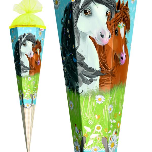 Schultüte / Zuckertüte / 85cm / eckig / "Blumenpferde"