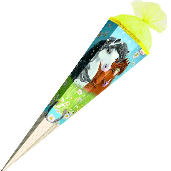 Schultüte / Zuckertüte / 85cm / eckig / "Blumenpferde"