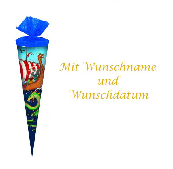 Schultüte mit gold gefärbter Gravur / Zuckertüte / 35cm / rund / "Wikinger"