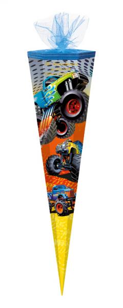 Schultüte mit goldgefärbter Gravur / Zuckertüte / 85cm / eckig / "Monster Truck"