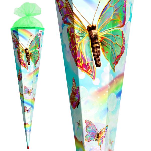 Schultüte mit Gravur / Zuckertüte / 85cm / eckig / "Rainbow Butterfly"