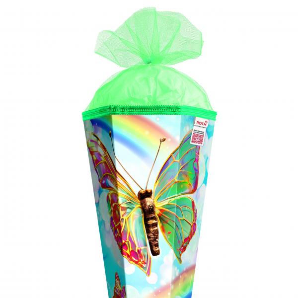 Schultüte mit Gravur / Zuckertüte / 85cm / eckig / "Rainbow Butterfly"