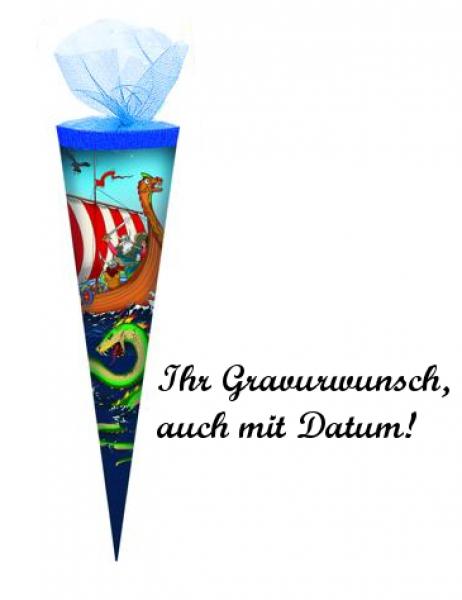 Schultüte mit Namensgravur - 35cm - rund - Tüllverschluss - "Wikinger"