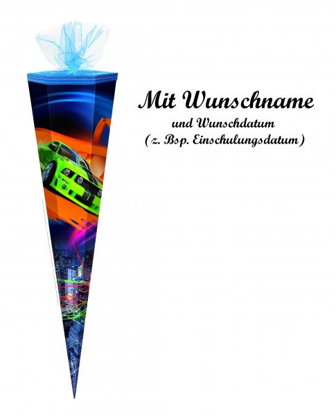 Schultüte mit Namensgravur - Zuckertüte - 50cm - eckig - "Sportwagen"