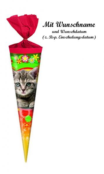 Schultüte mit Namensgravur - Zuckertüte - Länge: 35cm - rund - "Katze"