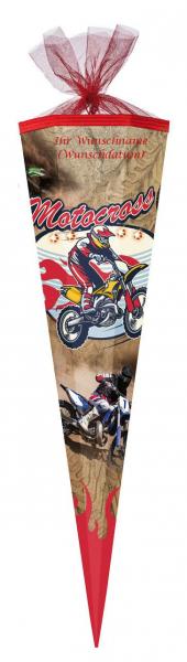 Schultüte mit rot gefärbter Gravur / Zuckertüte / 85cm / eckig / "Motocross"