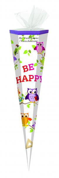 Schultüte mit schwarz gefärbter Gravur / Zuckertüte / 85cm / eckig / "Be Happy"