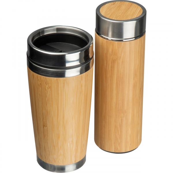 Set aus Trinkbecher und Trinkflasche mit Teesieb / aus Bambus