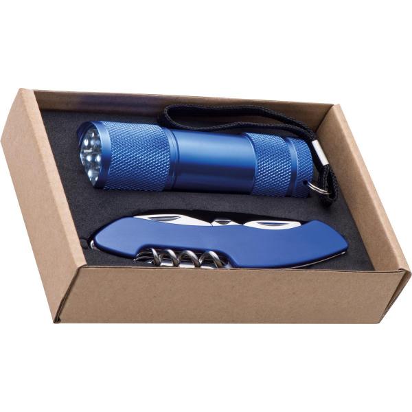 Set bestehend aus Taschenlampe und Taschenmesser / Farbe: blau