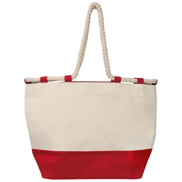 Strandtasche / Jutetasche mit Kordel / Farbe: rot-natur