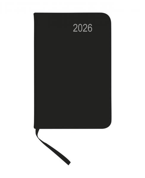 Taschenkalender 2026 / ca DIN A7 / mit PU Einband / Farbe: schwarz