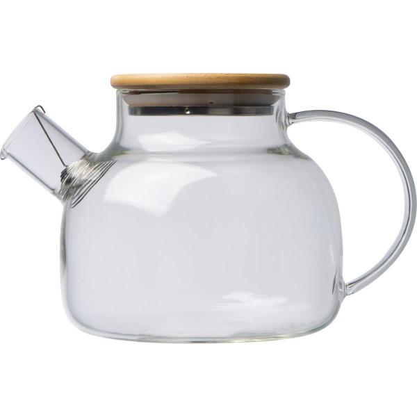 Teekanne / aus Glas mit Bambusdeckel und Ausgießsieb / 1.000 ml