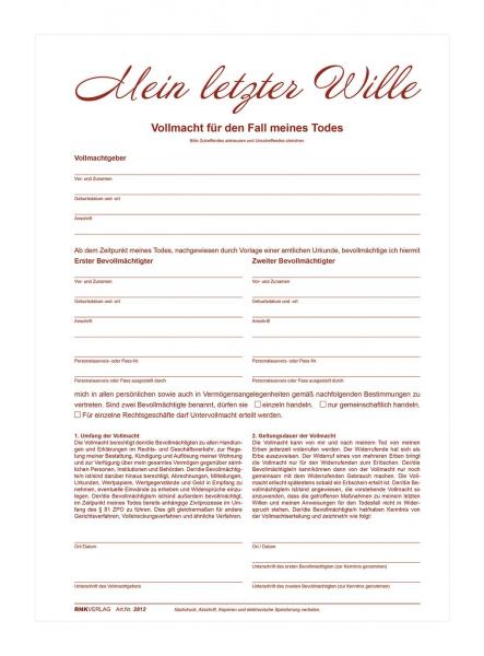 Testament Brief "Mein letzter Wille"