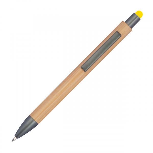 Touchpen Holzkugelschreiber aus Bambus mit Gravur / Stylusfarbe: gelb