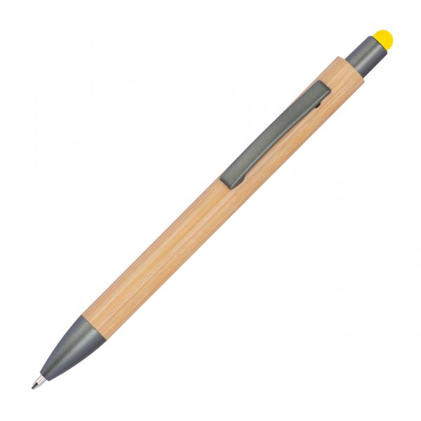 Touchpen Holzkugelschreiber aus Bambus mit Gravur / Stylusfarbe: gelb
