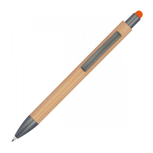 Touchpen Holzkugelschreiber aus Bambus mit Gravur / Stylusfarbe: orange