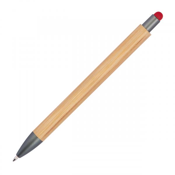 Touchpen Holzkugelschreiber aus Bambus mit Namensgravur - Stylusfarbe: rot