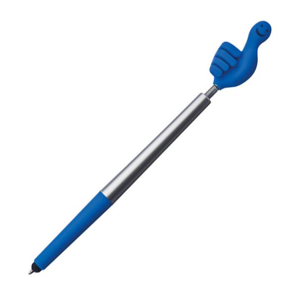 Touchpen Kugelschreiber / "Smile Hand" / Farbe: silber-blau