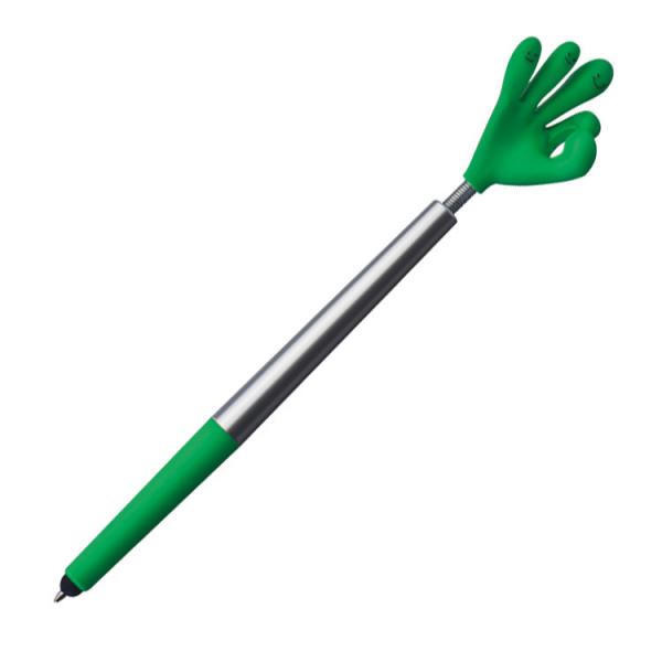 Touchpen Kugelschreiber / "Smile Hand" / Farbe: silber-grün