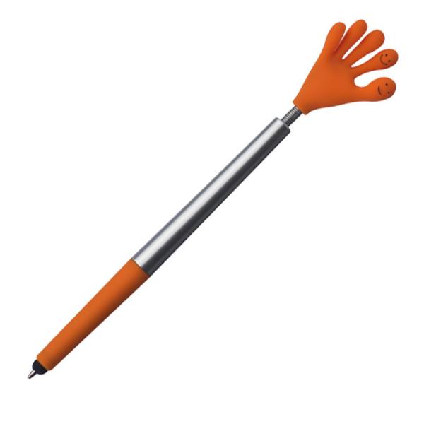 Touchpen Kugelschreiber / "Smile Hand" / Farbe: silber-orange