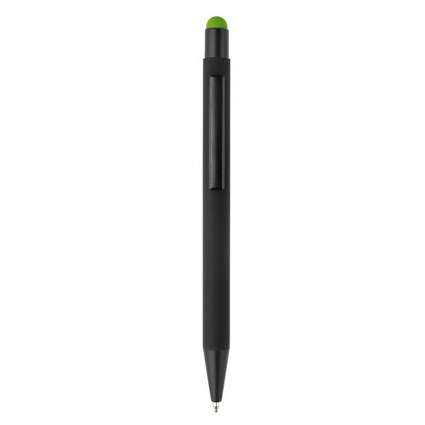 Touchpen Kugelschreiber / aus Metall / Farbe: schwarz mit hellgrünen Stylus
