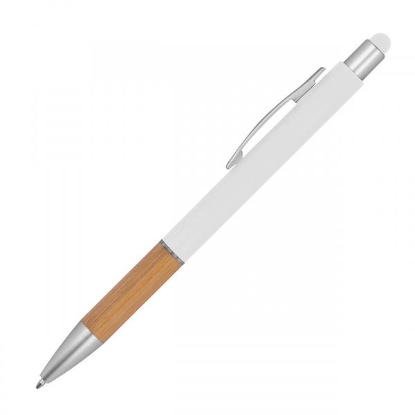 Touchpen Kugelschreiber / mit Bambusgriffzone / Farbe: weiß