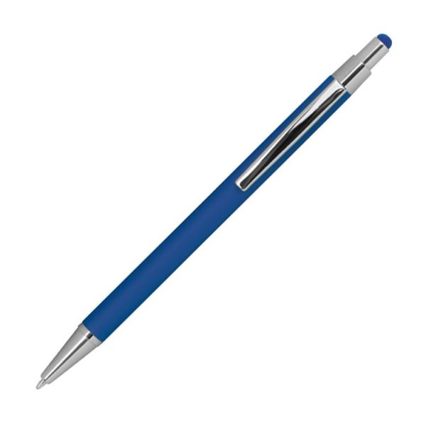 Touchpen Kugelschreiber aus Metall / gummiert / Farbe: blau