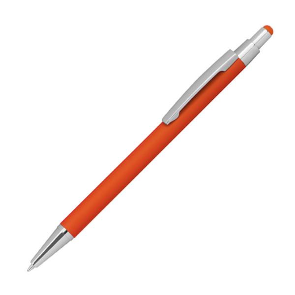Touchpen Kugelschreiber aus Metall / gummiert / Farbe: orange