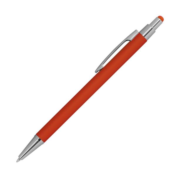 Touchpen Kugelschreiber aus Metall / gummiert / Farbe: orange