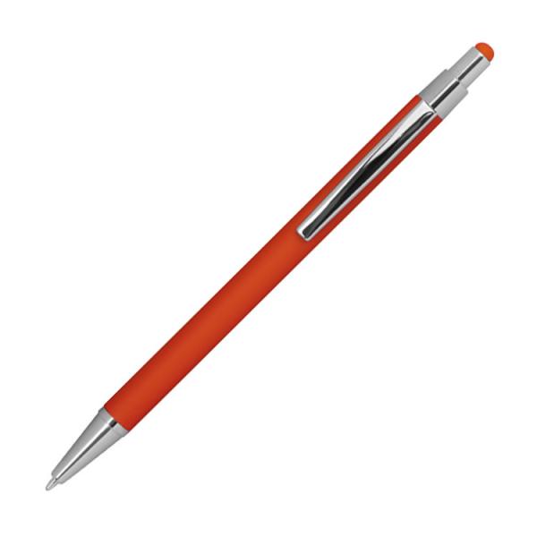 Touchpen Kugelschreiber aus Metall / gummiert / Farbe: orange