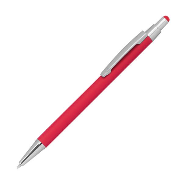 Touchpen Kugelschreiber aus Metall / gummiert / Farbe: rot