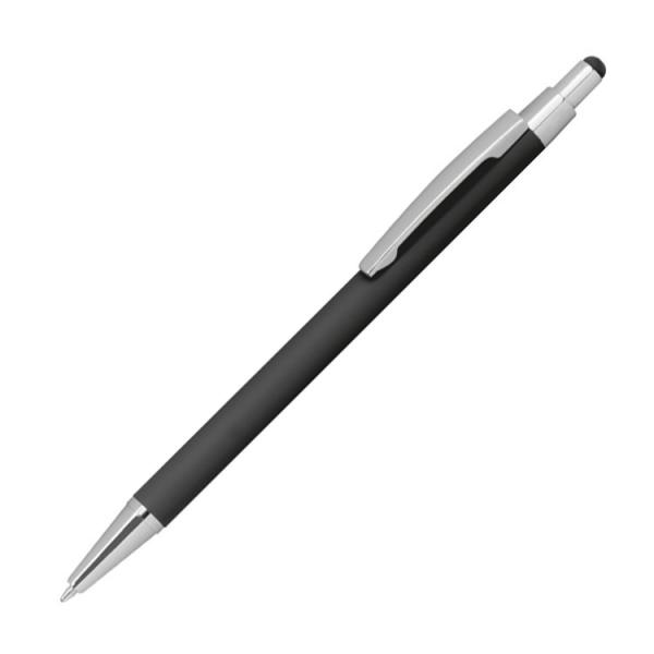 Touchpen Kugelschreiber aus Metall / gummiert / Farbe: schwarz