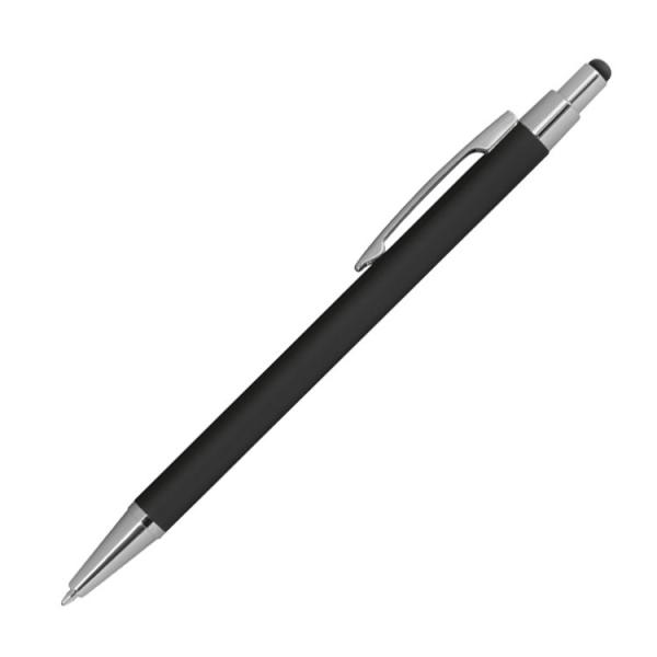 Touchpen Kugelschreiber aus Metall / gummiert / Farbe: schwarz