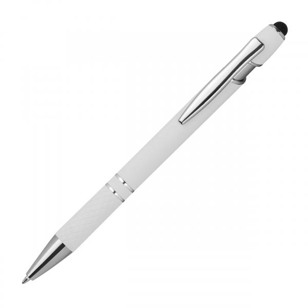 Touchpen Kugelschreiber aus Metall / mit Muster / Farbe: weiß