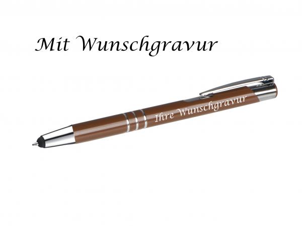 Touchpen Kugelschreiber aus Metall mit Gravur  / Farbe: braun